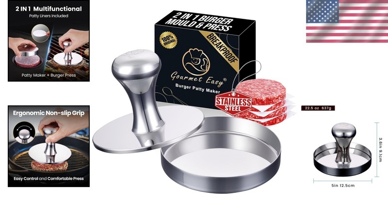 Ergonomic Smash Burger Press & Patty Maker - Mirror Polished & Dishwasher Safe gallery