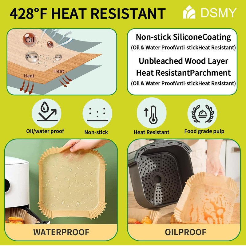 DSMY 200 PCS Air Fryer Disposable Paper Liners,8 Inch 8in-200 Square, Nature gallery