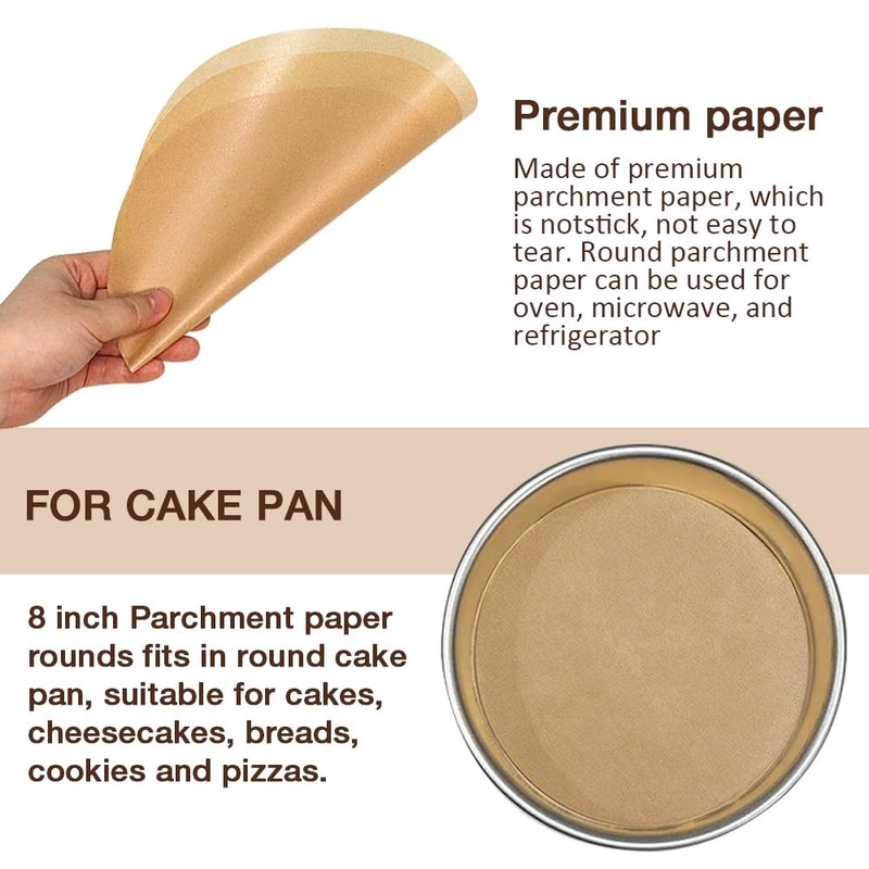 Pharamat 300 Pcs 8 Inch Round Parchment Paper, 8 Inch, Brown gallery