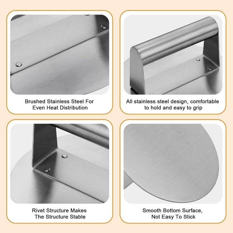 Stainless Steel Burger Press Round Smash Burger Smasher for Flat Top gallery