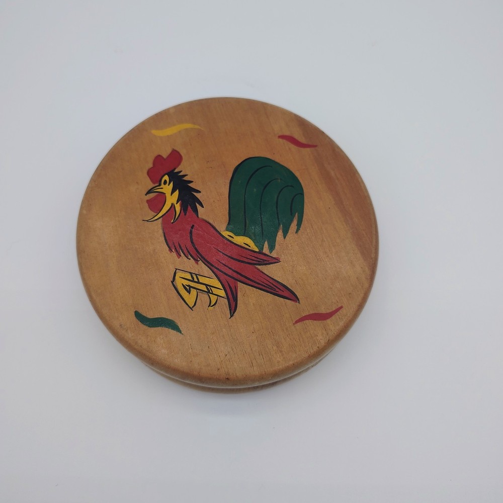 Vintage Painted Roosters Wooden Hamburger Patty Press Made In Japan