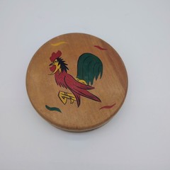 Vintage Painted Roosters Wooden Hamburger Patty Press Made In Japan