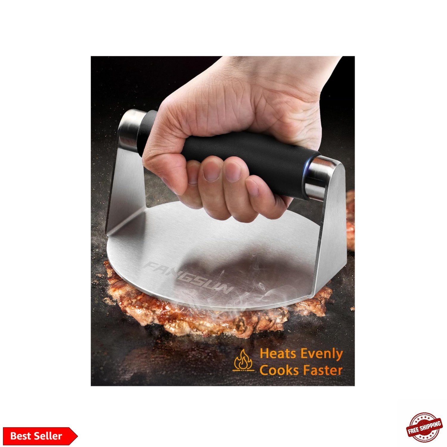Burger Press with Heat-Resistant Handle, 5.8 Inch Stainless Steel Burger Smas... gallery