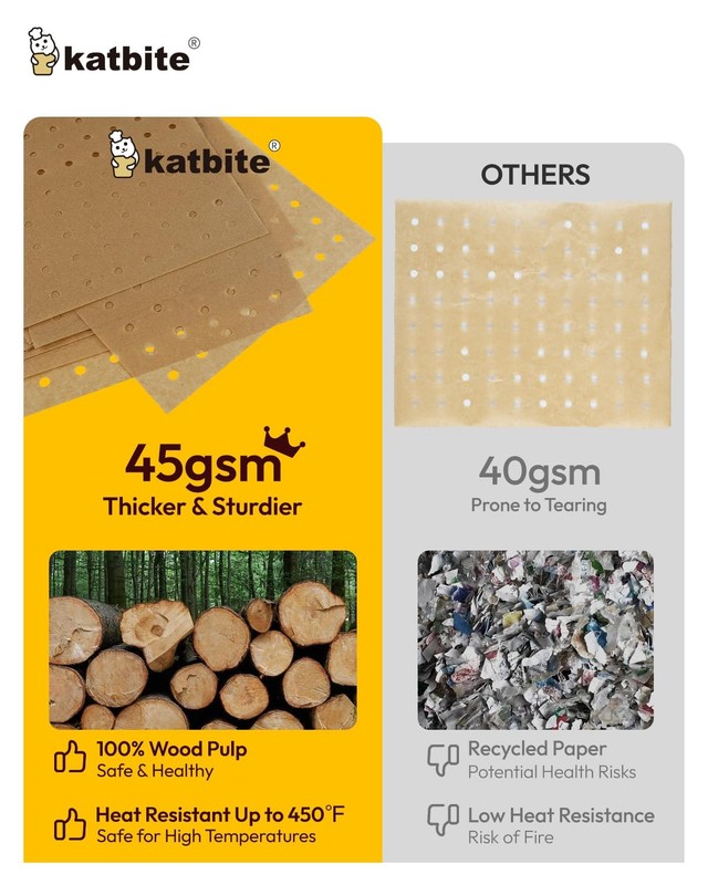 Katbite Air Fryer Parchment Paper Liners 180cs 9x11 Inch 180 Pcs, unbleached gallery