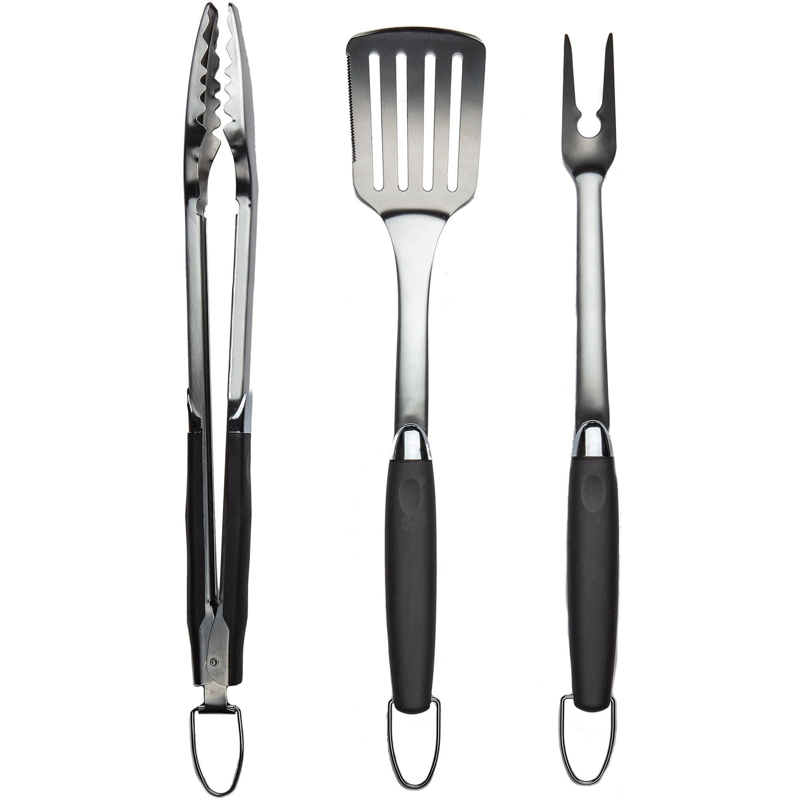3 Piece Stainless Steel BBQ Grill Tool Set w/Tongs, Spatula & Fork - Accessor... gallery