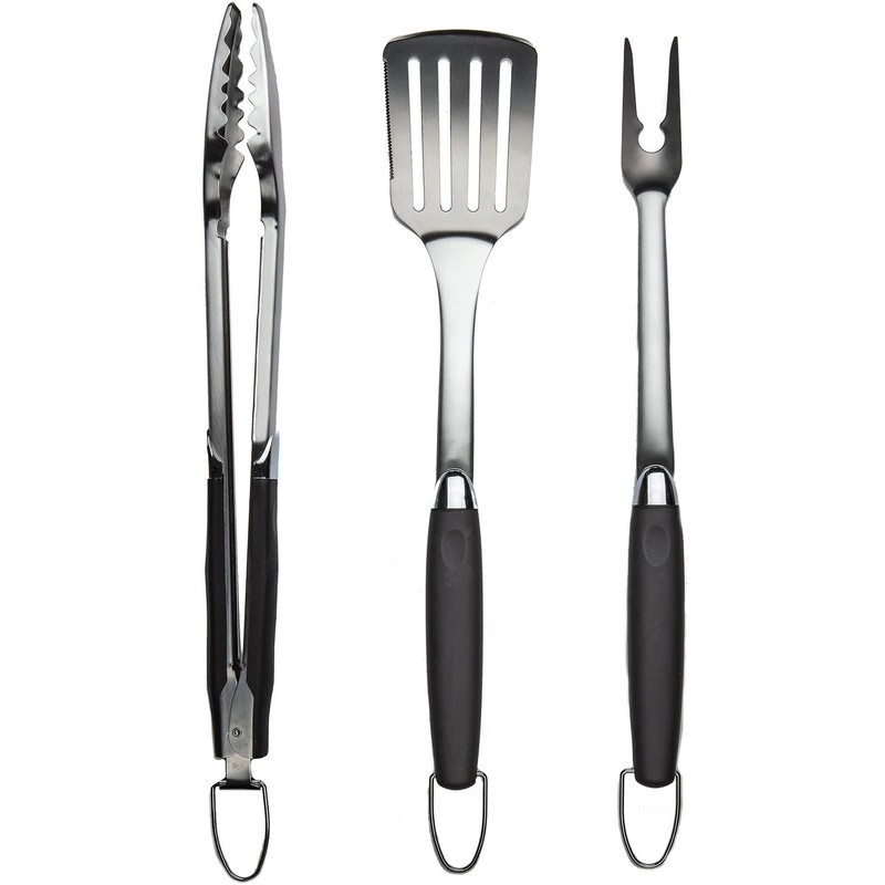 3 Piece Stainless Steel BBQ Grill Tool Set w/Tongs, Spatula & Fork - Accessor... gallery