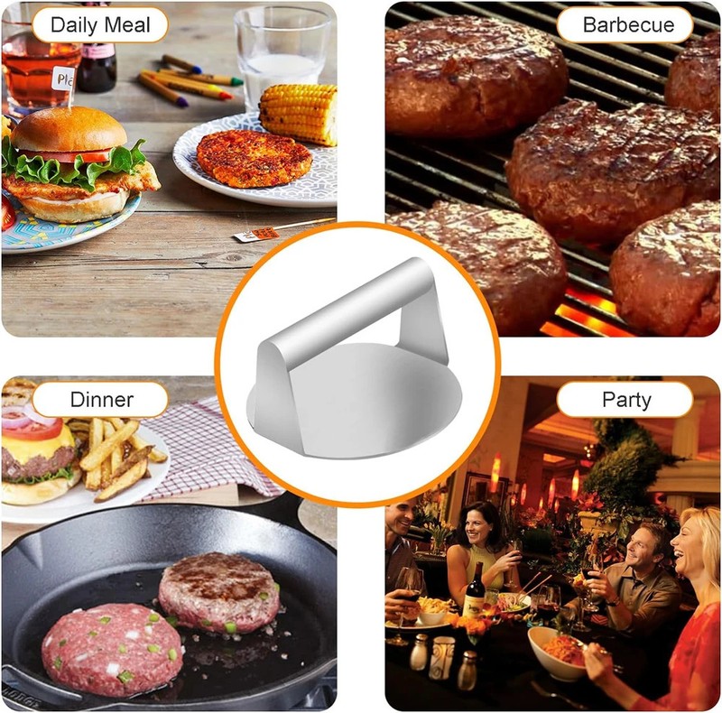 Stainless Steel Burger Press Smash Hamburger Patties Meat Masher Circular Meat gallery