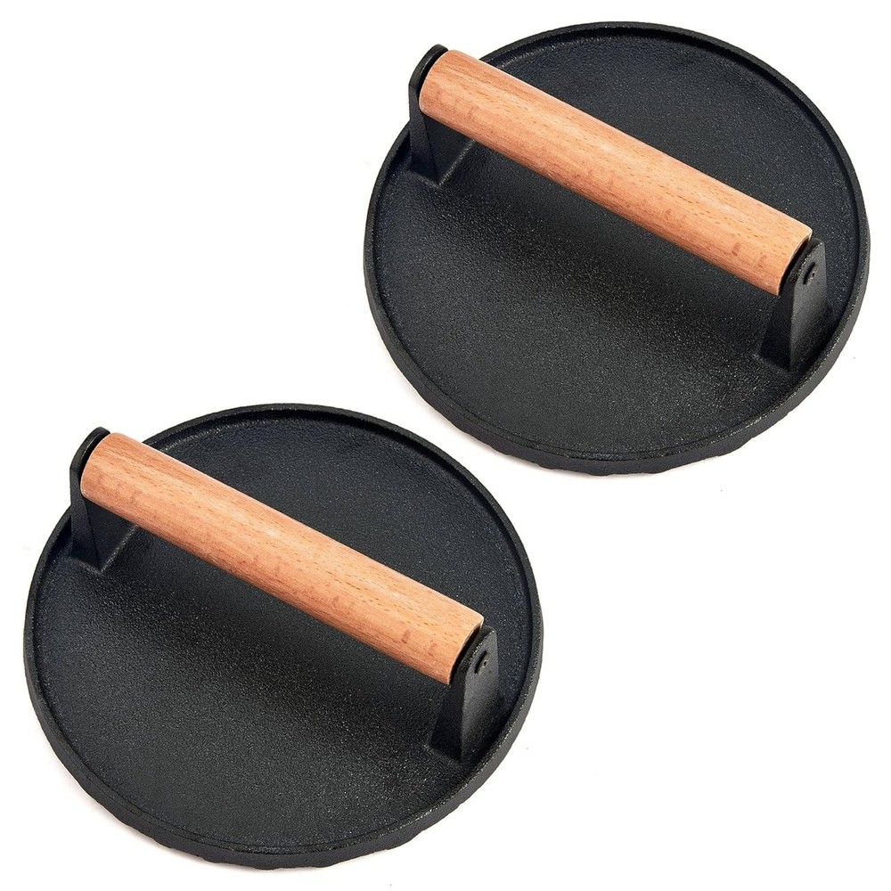 Smash Burger Press Set of 2 Cast Iron Burger Smasher Heavy Duty 7 Inch