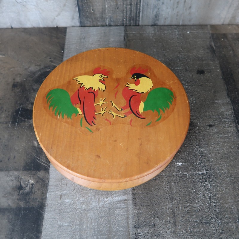 1960s Wood Fighting Rooster Hamburger Press Vintage Hinged Kitchen Chicken gallery