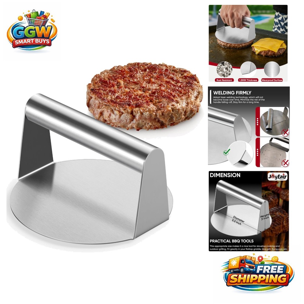 Multi-Functional 5.5-Inch Hamburger Smasher for Flattop Grills - Dishwasher Safe