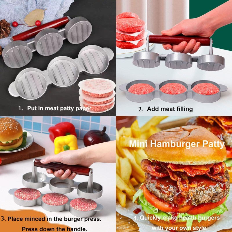 Mini Burger Press Patty Maker Three 2.6-inch Molds Small Aluminum Hamburger P... gallery