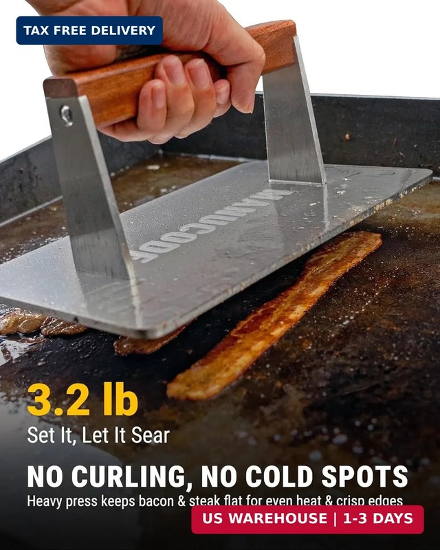 Stainless Steel Bacon Press - 3.2 LB Heavy Cooking Weight, Ideal for Flat Top Gr gallery