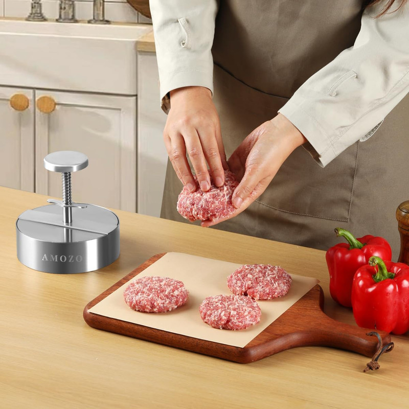 Burger Press with Patty Maker100-Sheet Baking Paper, Stainless Steel Grill Burge gallery