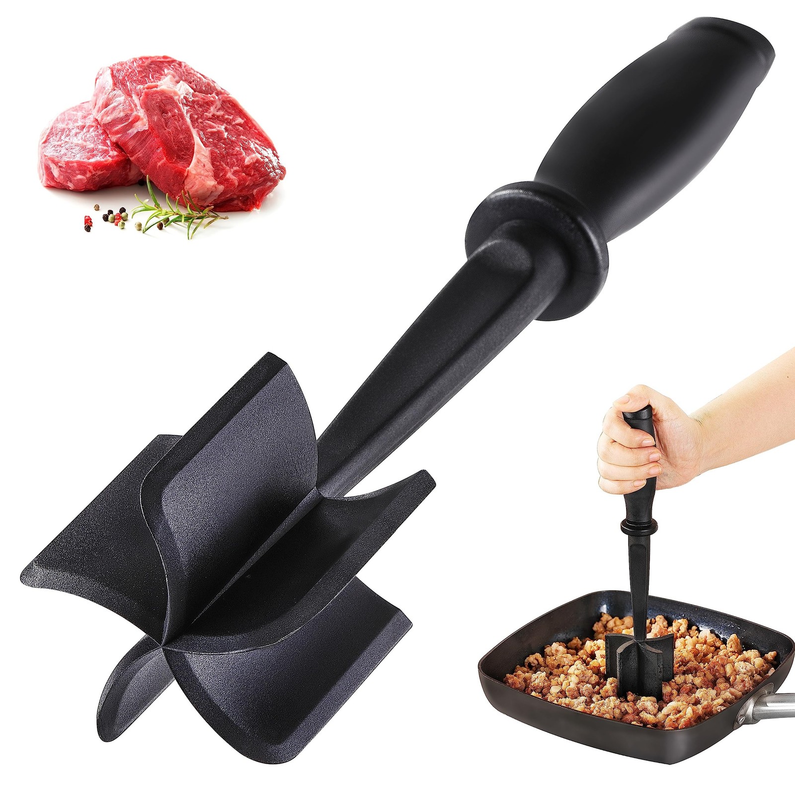 Meat Chopper Masher for Ground Beef and Hamburger Meat, Heat Resistant 5 Curv... gallery