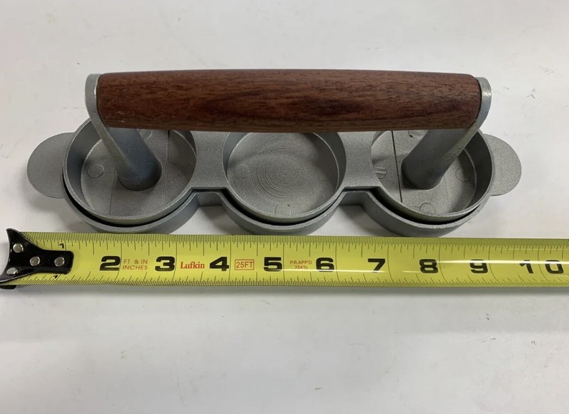 Mini Hamburger Patty Slider Press | Makes 3 | Metal w/ Wooden Handle | 10" Long gallery