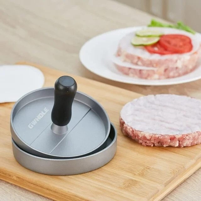 Burger Press Aluminum Hamburger Patty Maker with 100 Wax Papers for BBQ Grill. gallery