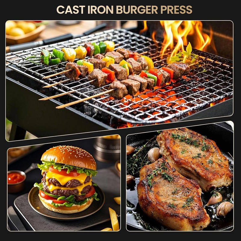 Smashed Burger Press 7” Round Heavy-Duty Cast Iron Smash Meat Steak Burger Press gallery