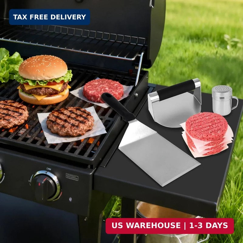 Flattened Burger Press Smash Kit, Includes Stainless Steel Smasher Plate Grill S gallery