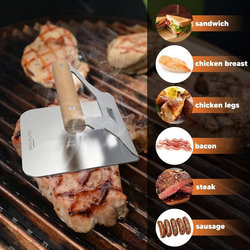 Onlyfire 5.5 Inch Burger Smasher, 304 Stainless Steel Square Burger Press with W gallery