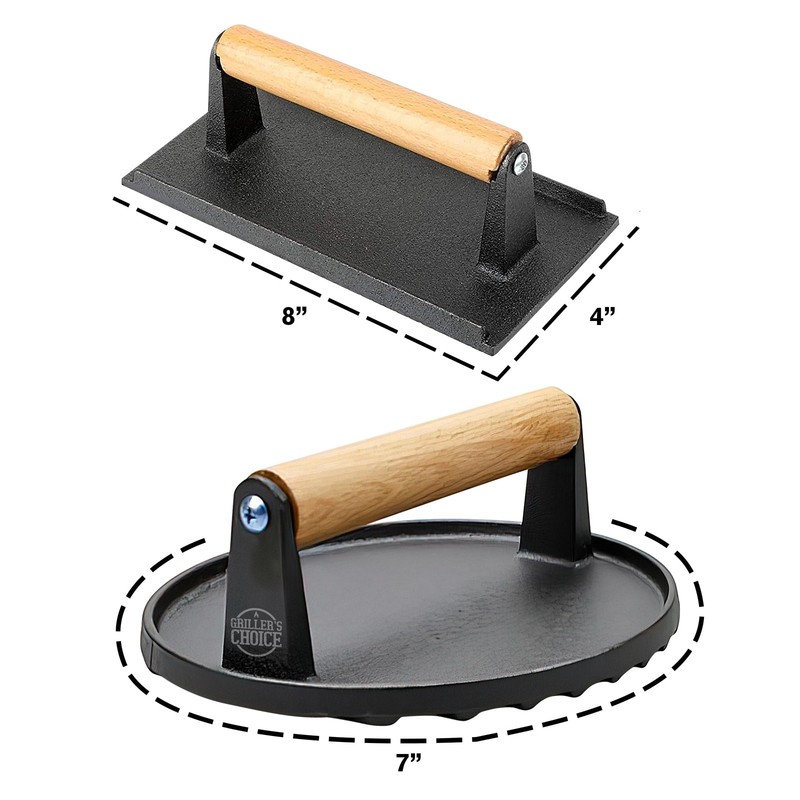 Bacon Press And Grill Press 2 Piece Set Cast Iron Meat Hamburger Smasher gallery