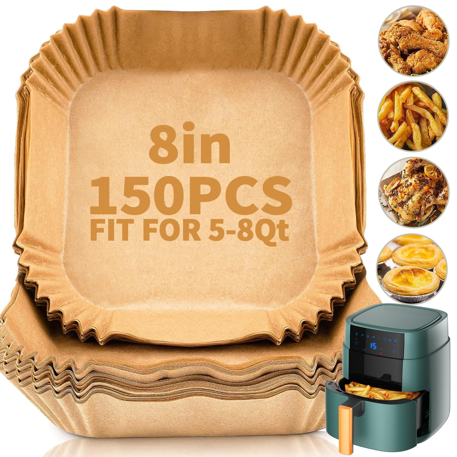 DSMY 150 PCS Air Fryer Disposable Paper Liners,8 Inch Square L, Yellow gallery