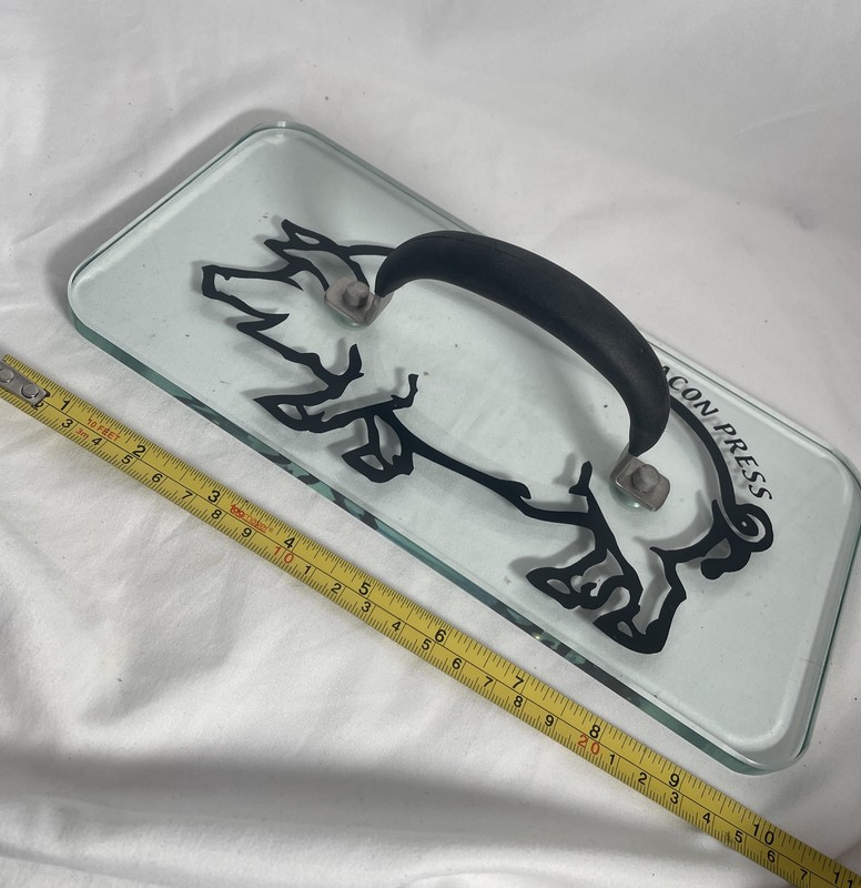 Prepology 2lb Glass Bacon Burger Press Pig Decal Gray Comfort Grip Handle Grill gallery