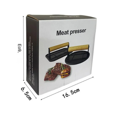 Burger Press Round Rectangle Cast Iron Smash Bacon Press Meat Steak Wood Handle gallery