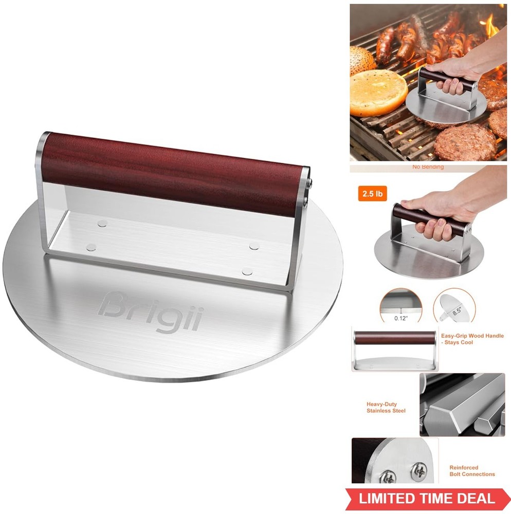 Smash Burger Press Heavy Duty 8.5 Inch Stainless Steel Grill Griddle Bacon Steak