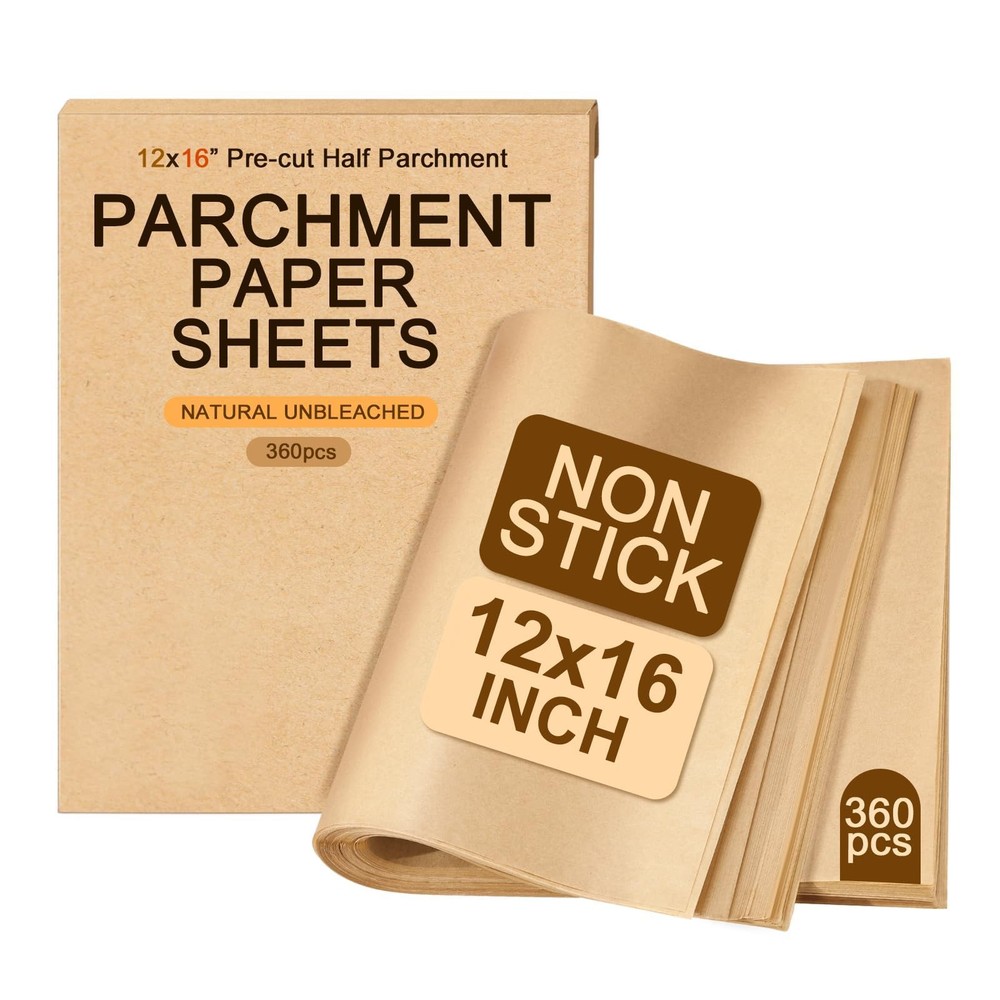 12x16 Inch Parchment Paper Sheets for Baking, 360 Count Thicker 12x16, Brown