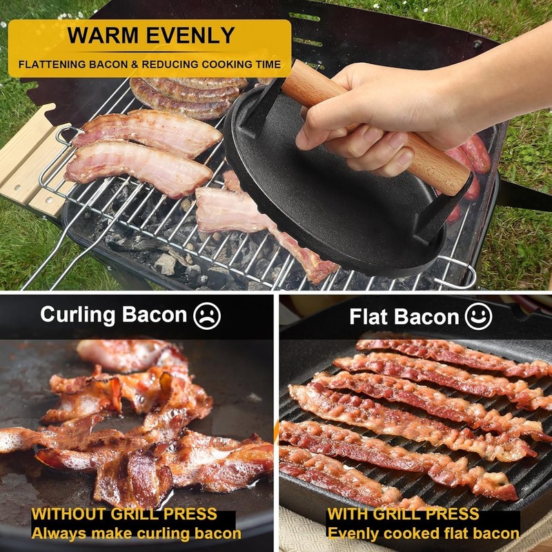 Professional Cast Iron 6.9In Round Press – Perfect for Burgers & Paninis gallery