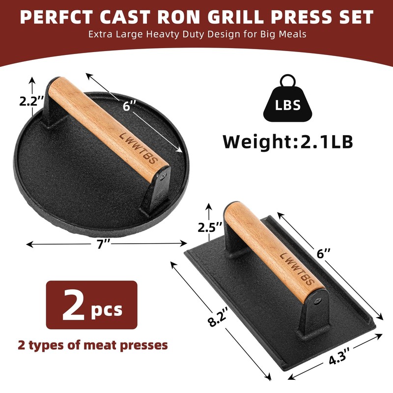 LWWTBS Burger Press HeavyDuty Cast Iron Smashed Meat Steak Weight Grill Gridd... gallery
