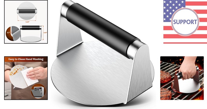 Stainless Steel Smash Burger Press with Heat-Resistant Handle - 5.5" Non-Stick gallery