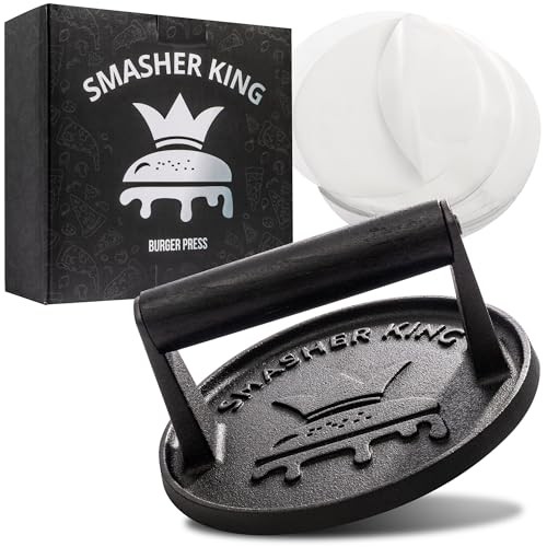 SMASHER KING™ - Premium Cast Iron Smash Burger Press incl. 25 pcs of Black