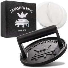 SMASHER KING™ – Premium Cast Iron Smash Burger Press incl. 25 pcs of Black