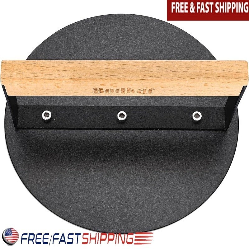 6 Inch Burger Smasher Grill Press Iron Metal Flat Smooth Handle Cooking Tool New gallery