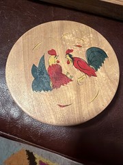 5 Inch Wood Hinged Hamburger or Tortilla Press Cock Fighting Roosters Vintage
