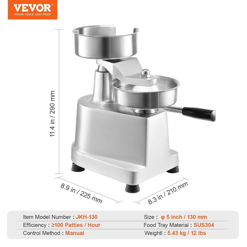 5in Commercial Burger Patty Maker Kitchen Meat Forming Processor w/1000Pc Papers gallery