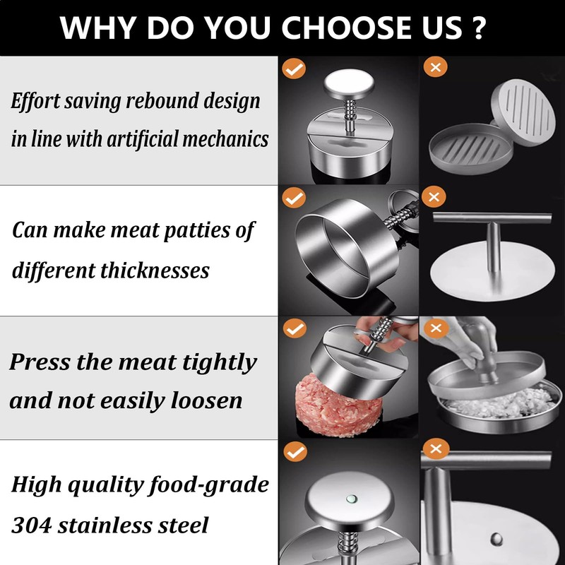 Burger Press, Adjustable Hamburger Patty Maker Food Grade 304 Stainless Steel... gallery