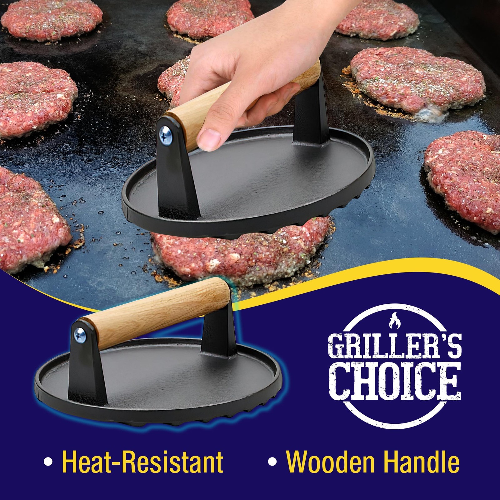 Bacon Press And Grill Press 2 Piece Set Cast Iron Meat Hamburger Smasher gallery