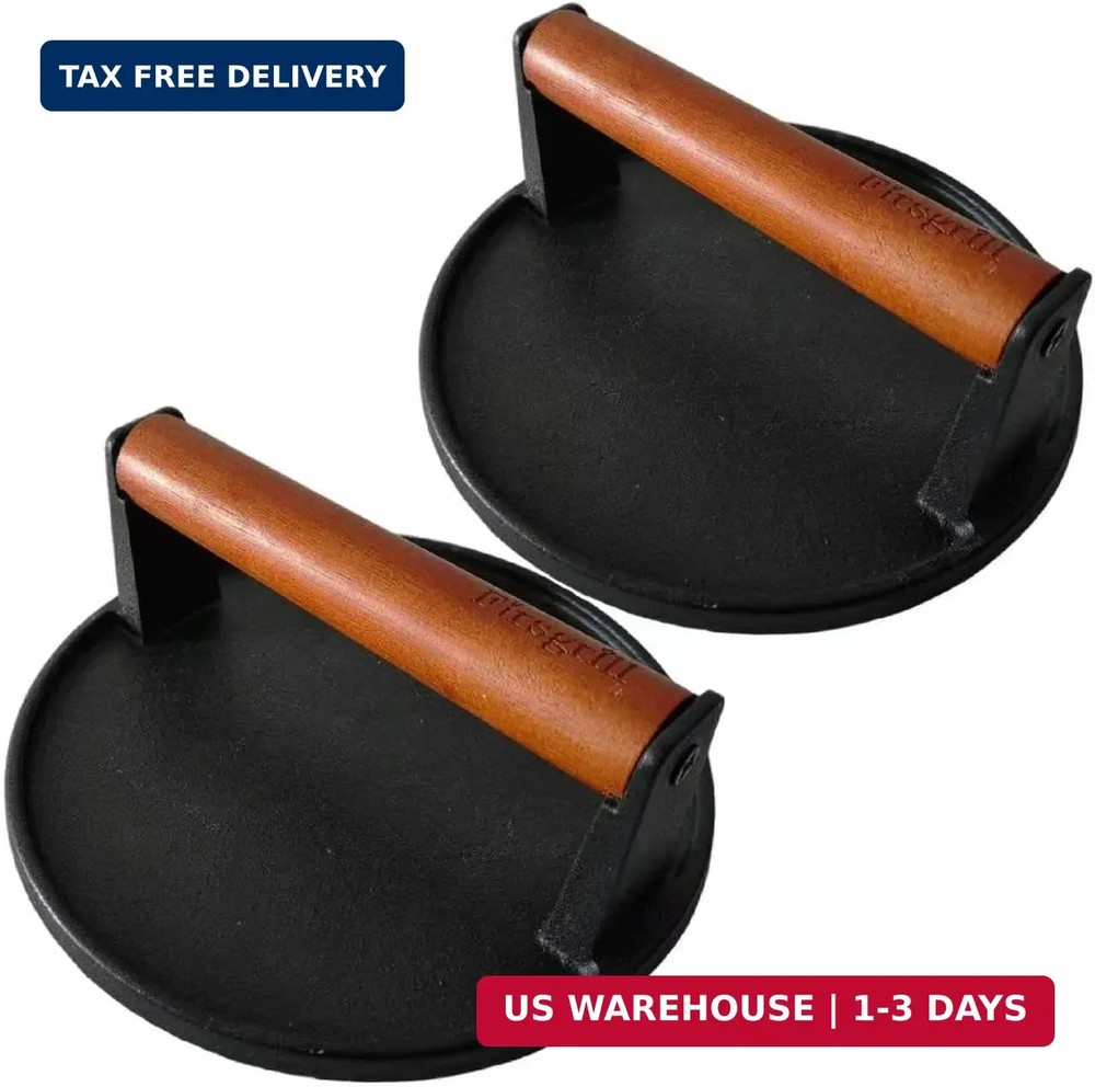 Firsgrill 2-Pack Burger Press 7.08" Round,Heavy-Duty Cast Iron Smash Burger Pres