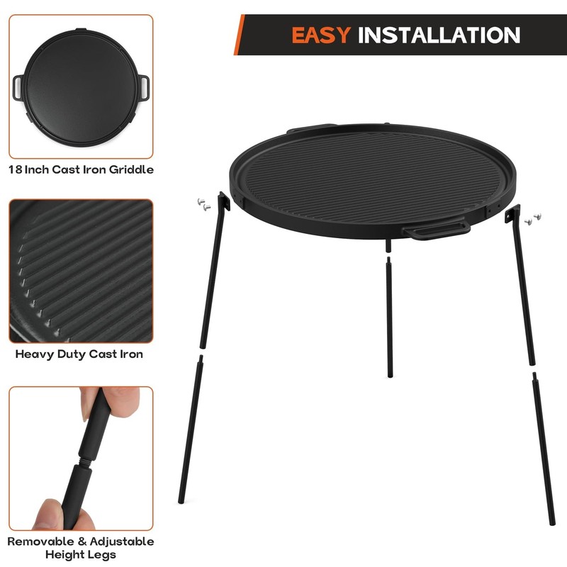 Onlyfire 18" Campfire Grill Griddle, Double Sided Reversible Portab... Fast Ship gallery