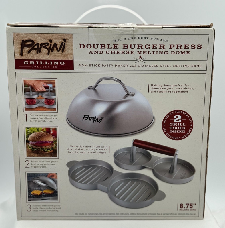 Parini Double Burger Press and Cheese Melting Dome - NEW In Packaging gallery