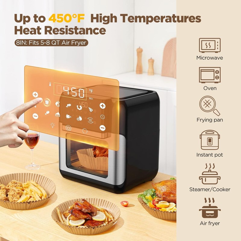 Air Fryer Paper Liners, 100PCS Non-stick Oil Resistant 8inch-100PCS, Yellow gallery