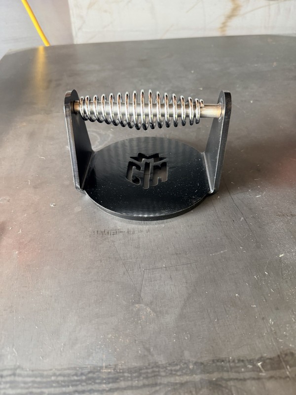 Metal Burger Press Single Spring Handle Silver & Black with CTM Logo gallery