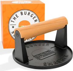 ™ Pre-Seasoned Heavy Duty Cast Iron Smash Burger Press Kit – Heat Resistant Burg