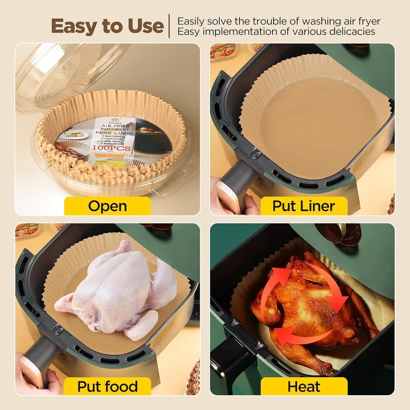 Air Fryer Paper Liners, 100PCS Non-stick Oil Resistant 8inch-100PCS, Yellow gallery