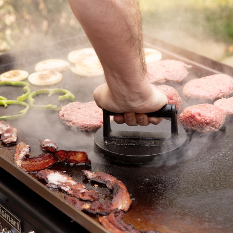 Cuisinart 6.5 Cast Iron Smashed Burger Press Round Flat Edge Grill Press for gallery