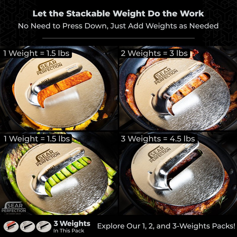 3x Sear Perfection Stackable Steak Weight (4.5lb Total). Chef-Grade Stainless gallery