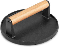 Single Cast Iron Grill Press, Heavy Duty 7In Bacon Burger Press with Wooden Hand