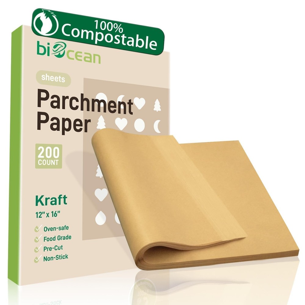 BIOCEAN 200Pcs 12x16In Unbleached 12" x 16" Half Sheet Pan, 200 Pack